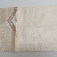 画像をギャラリービューアに読み込む, 袋帯 菱型に向かい鳳凰紋様 ベージュ色ｘ金色ｘ薄紫色 金糸銀糸 六通柄 フォーマル向け 仕立て上がり 着物帯 長さ424cm