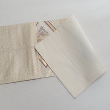 画像をギャラリービューアに読み込む, 袋帯 菱型に向かい鳳凰紋様 ベージュ色ｘ金色ｘ薄紫色 金糸銀糸 六通柄 フォーマル向け 仕立て上がり 着物帯 長さ424cm