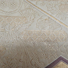 画像をギャラリービューアに読み込む, 袋帯 菱型に向かい鳳凰紋様 ベージュ色ｘ金色ｘ薄紫色 金糸銀糸 六通柄 フォーマル向け 仕立て上がり 着物帯 長さ424cm