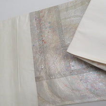 画像をギャラリービューアに読み込む, 袋帯 正絹 グレーシルバー系 灰色ｘ銀色ｘ多色 金糸銀糸 抽象柄 六通柄 フォーマル向け 仕立て上がり 着物帯 長さ440cm