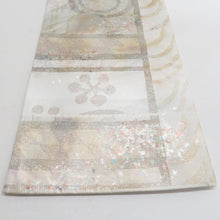 画像をギャラリービューアに読み込む, 袋帯 正絹 グレーシルバー系 灰色ｘ銀色ｘ多色 金糸銀糸 抽象柄 六通柄 フォーマル向け 仕立て上がり 着物帯 長さ440cm