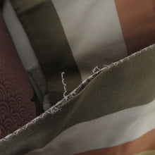 画像をギャラリービューアに読み込む, 袋帯 洒落袋帯 正絹 茶色系 小豆色ｘ薄紫色ｘオリーブグリーン 青海波に植物模様 全通柄 仕立て上がり 着物帯 長さ440cm