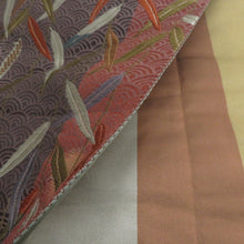 画像をギャラリービューアに読み込む, 袋帯 洒落袋帯 正絹 茶色系 小豆色ｘ薄紫色ｘオリーブグリーン 青海波に植物模様 全通柄 仕立て上がり 着物帯 長さ440cm