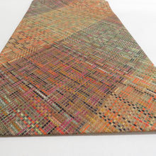 画像をギャラリービューアに読み込む, 袋帯 洒落袋帯 市松模様 チェック柄 多色織 カラフル オレンジ色ｘ緑色ｘ茶色 六通柄 仕立て上がり 着物帯 長さ440cm