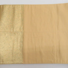 画像をギャラリービューアに読み込む, 袋帯 正絹 塗金引箔 金糸 ゴールド系 翁面紋様 お太鼓柄 金色ｘ緑色 仕立て上がり 着物帯 長さ424cm