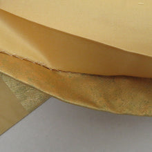 画像をギャラリービューアに読み込む, 袋帯 正絹 塗金引箔 金糸 ゴールド系 翁面紋様 お太鼓柄 金色ｘ緑色 仕立て上がり 着物帯 長さ424cm