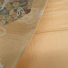 画像をギャラリービューアに読み込む, 袋帯 正絹 塗金引箔 金糸 ゴールド系 翁面紋様 お太鼓柄 金色ｘ緑色 仕立て上がり 着物帯 長さ424cm