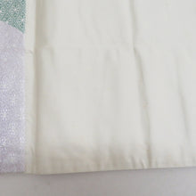 画像をギャラリービューアに読み込む, 袋帯 正絹 銀糸 六通柄 パステル系 青海波と菱型に菊模様 カラフル 薄緑色ｘ薄紫色ｘ多色 仕立て上がり 着物帯 長さ432cm