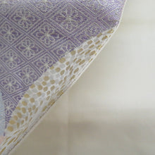画像をギャラリービューアに読み込む, 袋帯 正絹 銀糸 六通柄 パステル系 青海波と菱型に菊模様 カラフル 薄緑色ｘ薄紫色ｘ多色 仕立て上がり 着物帯 長さ432cm