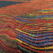 画像をギャラリービューアに読み込む, 名古屋帯 八寸帯 松葉仕立て 正絹 紺色ｘエンジ色ｘ金色ｘ多色 カラフル 金糸 エスニック模様 六通柄 カジュアル 仕立て上がり 着物帯 長さ344cm