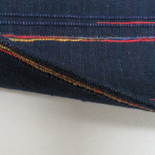 画像をギャラリービューアに読み込む, 名古屋帯 八寸帯 松葉仕立て 正絹 紺色ｘエンジ色ｘ金色ｘ多色 カラフル 金糸 エスニック模様 六通柄 カジュアル 仕立て上がり 着物帯 長さ344cm