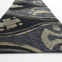 画像をギャラリービューアに読み込む, 袋帯 正絹 洒落袋帯 抽象柄 黒色ｘカーキ色 六通柄 仕立て上がり 着物帯 長さ440cm