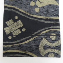 画像をギャラリービューアに読み込む, 袋帯 正絹 洒落袋帯 抽象柄 黒色ｘカーキ色 六通柄 仕立て上がり 着物帯 長さ440cm