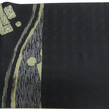 画像をギャラリービューアに読み込む, 袋帯 正絹 洒落袋帯 抽象柄 黒色ｘカーキ色 六通柄 仕立て上がり 着物帯 長さ440cm