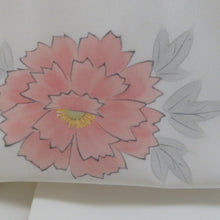 画像をギャラリービューアに読み込む, 名古屋帯 塩瀬 染帯 白色ｘ多色 白連獅子紋様 正絹 お太鼓柄 カジュアル 仕立て上がり 着物帯