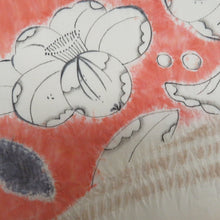 画像をギャラリービューアに読み込む, 名古屋帯 塩瀬 ぼかし染め 薄オレンジ色ｘ白色 辻が花調 花に流水紋様 正絹 お太鼓柄 カジュアル 仕立て上がり 着物帯 長さ361cm