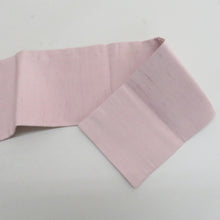 画像をギャラリービューアに読み込む, 名古屋帯 紬 染め模様 ピンク色ｘ緑色 薔薇文様 落款入り 正絹 お太鼓柄 カジュアル 仕立て上がり 着物帯 長さ370cm