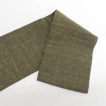 画像をギャラリービューアに読み込む, 名古屋帯 ひげ紬 俵織り 染め紬 月に兎紋様 うさぎ柄 黒色ｘ辛子色x灰色 正絹 お太鼓柄 カジュアル 仕立て上がり 着物帯 長さ360cm