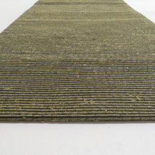 画像をギャラリービューアに読み込む, 名古屋帯 ひげ紬 俵織り 染め紬 月に兎紋様 うさぎ柄 黒色ｘ辛子色x灰色 正絹 お太鼓柄 カジュアル 仕立て上がり 着物帯 長さ360cm