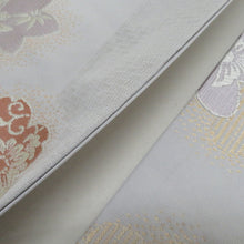 画像をギャラリービューアに読み込む, 名古屋帯 グレー系 薄灰色ｘ多色 金糸 桜模様 六通柄 正絹 カジュアル 仕立て上がり 着物帯 長さ361cm