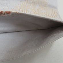 画像をギャラリービューアに読み込む, 名古屋帯 グレー系 薄灰色ｘ多色 金糸 桜模様 六通柄 正絹 カジュアル 仕立て上がり 着物帯 長さ361cm