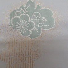 画像をギャラリービューアに読み込む, 名古屋帯 グレー系 薄灰色ｘ多色 金糸 桜模様 六通柄 正絹 カジュアル 仕立て上がり 着物帯 長さ361cm