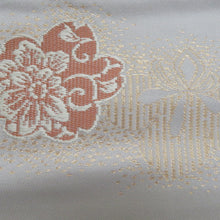 画像をギャラリービューアに読み込む, 名古屋帯 グレー系 薄灰色ｘ多色 金糸 桜模様 六通柄 正絹 カジュアル 仕立て上がり 着物帯 長さ361cm