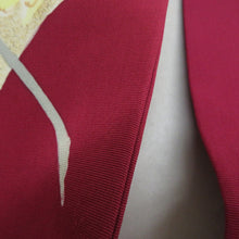 画像をギャラリービューアに読み込む, 名古屋帯 塩瀬 染め模様 ダークピンク色ｘ黄色ｘ多色 お太鼓柄 地紙文に花紋様 正絹 カジュアル 仕立て上がり 着物帯 長さ374cm