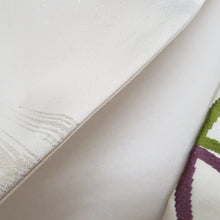 画像をギャラリービューアに読み込む, 名古屋帯 銀糸 シルバー系 お太鼓柄 七宝文様 銀色ｘ多色 カラフル 正絹 カジュアル 仕立て上がり 着物帯 長さ358cm