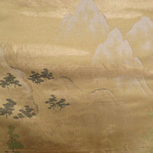 画像をギャラリービューアに読み込む, 名古屋帯 金糸 金色ｘ緑色ｘ多色 ゴールド系 六通柄 織文様 中国風景人物文様 正絹 カジュアル 仕立て上がり 着物帯 長さ361cm