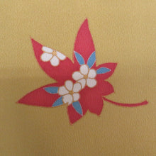 画像をギャラリービューアに読み込む, 名古屋帯 辛子色ｘ白色ｘ多色 お太鼓柄 流水に葉や花紋様 正絹 カジュアル 仕立て上がり 着物帯 長さ366cm