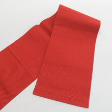 画像をギャラリービューアに読み込む, 名古屋帯 八寸帯 オレンジ色ｘ金色 金糸 幾何学模様 お太鼓柄 正絹 カジュアル 仕立て上がり 着物帯 長さ357cm