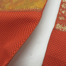 画像をギャラリービューアに読み込む, 名古屋帯 八寸帯 オレンジ色ｘ金色 金糸 幾何学模様 お太鼓柄 正絹 カジュアル 仕立て上がり 着物帯 長さ357cm