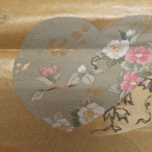 画像をギャラリービューアに読み込む, 袋帯 正絹 ゴールド系 金色ｘ多色 琳派文様 六通柄 フォーマル 仕立て上がり 着物帯 長さ440cm