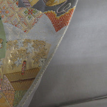 画像をギャラリービューアに読み込む, 袋帯 正絹 グレーｘゴールドｘ多色 地紙文様 六通柄 仕立て上がり 着物帯