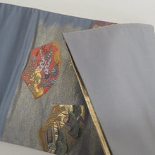 画像をギャラリービューアに読み込む, 袋帯 正絹 グレーｘゴールドｘ多色 地紙文様 六通柄 仕立て上がり 着物帯