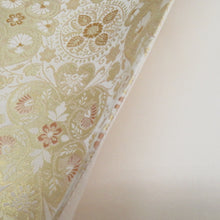 画像をギャラリービューアに読み込む, 袋帯 正絹 錦織 華文紋様 ゴールドパステル系 ベージュ色ｘ金色ｘ多色 六通柄 仕立て上がり 着物帯 長さ440cm