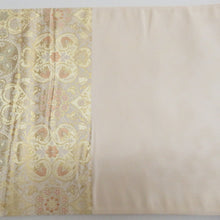 画像をギャラリービューアに読み込む, 袋帯 正絹 錦織 華文紋様 ゴールドパステル系 ベージュ色ｘ金色ｘ多色 六通柄 仕立て上がり 着物帯 長さ440cm