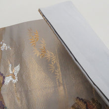 画像をギャラリービューアに読み込む, 袋帯 正絹 松に飛び鶴文様 灰色ｘ金色ｘ多色 金糸 六通柄 仕立て上がり 着物帯 長さ440cm