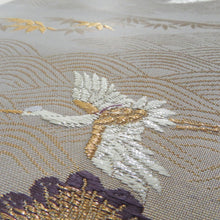 画像をギャラリービューアに読み込む, 袋帯 正絹 松に飛び鶴文様 灰色ｘ金色ｘ多色 金糸 六通柄 仕立て上がり 着物帯 長さ440cm