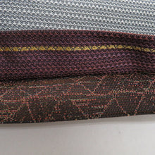 画像をギャラリービューアに読み込む, 袋帯 正絹 洒落袋帯 四角つなぎ紋様 小豆色ｘ灰色 六通柄 仕立て上がり 着物帯 長さ448cm