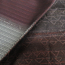 画像をギャラリービューアに読み込む, 袋帯 正絹 洒落袋帯 四角つなぎ紋様 小豆色ｘ灰色 六通柄 仕立て上がり 着物帯 長さ448cm