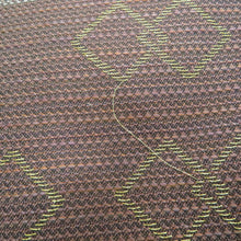 画像をギャラリービューアに読み込む, 袋帯 正絹 洒落袋帯 四角つなぎ紋様 小豆色ｘ灰色 六通柄 仕立て上がり 着物帯 長さ448cm