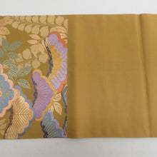 画像をギャラリービューアに読み込む, 袋帯 正絹 唐織調 辛子色ｘ金色ｘ紫色ｘ多色 松に藤紋様 金糸 六通柄 仕立て上がり 着物帯 長さ440cm