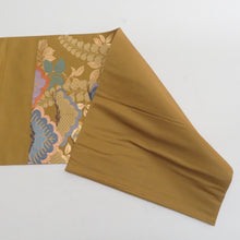 画像をギャラリービューアに読み込む, 袋帯 正絹 唐織調 辛子色ｘ金色ｘ紫色ｘ多色 松に藤紋様 金糸 六通柄 仕立て上がり 着物帯 長さ440cm