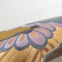 画像をギャラリービューアに読み込む, 袋帯 正絹 唐織調 辛子色ｘ金色ｘ紫色ｘ多色 松に藤紋様 金糸 六通柄 仕立て上がり 着物帯 長さ440cm