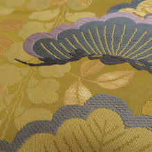 画像をギャラリービューアに読み込む, 袋帯 正絹 唐織調 辛子色ｘ金色ｘ紫色ｘ多色 松に藤紋様 金糸 六通柄 仕立て上がり 着物帯 長さ440cm
