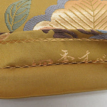 画像をギャラリービューアに読み込む, 袋帯 正絹 唐織調 辛子色ｘ金色ｘ紫色ｘ多色 松に藤紋様 金糸 六通柄 仕立て上がり 着物帯 長さ440cm