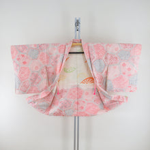 画像をギャラリービューアに読み込む, 羽織 正絹 絞り 白色ｘピンク色ｘ灰色 亀甲に花模様 着物コート 着物用 ちりよけ 防寒 上着 リメイク シルク 身丈78cm