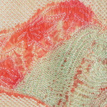 画像をギャラリービューアに読み込む, 羽織 正絹 絞り 黄色ｘオレンジ色ｘ赤色ｘ緑色 水面に葉柄 着物コート 着物用 ちりよけ 防寒 上着 リメイク シルク 身丈77.5cm